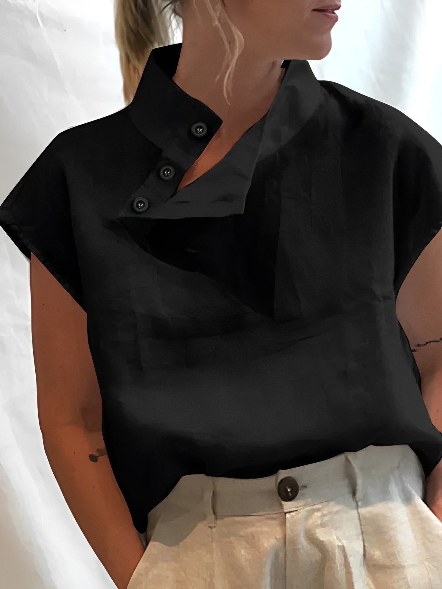 Camilla - Elegante Baumwoll-Leinen-Bluse Schwarz