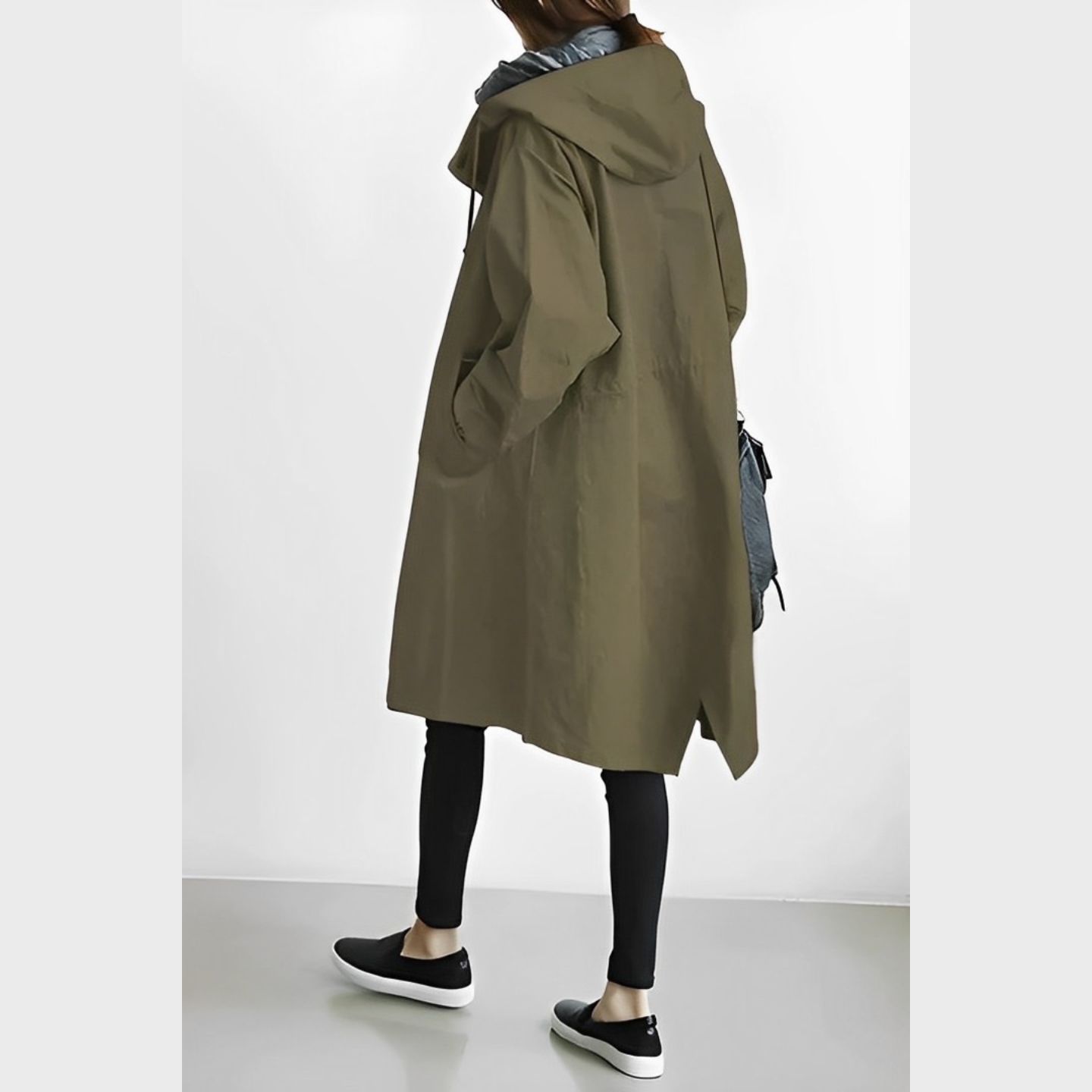 DuraCoat Lange Kapuzen Windbreaker-Jacke Armeegrün