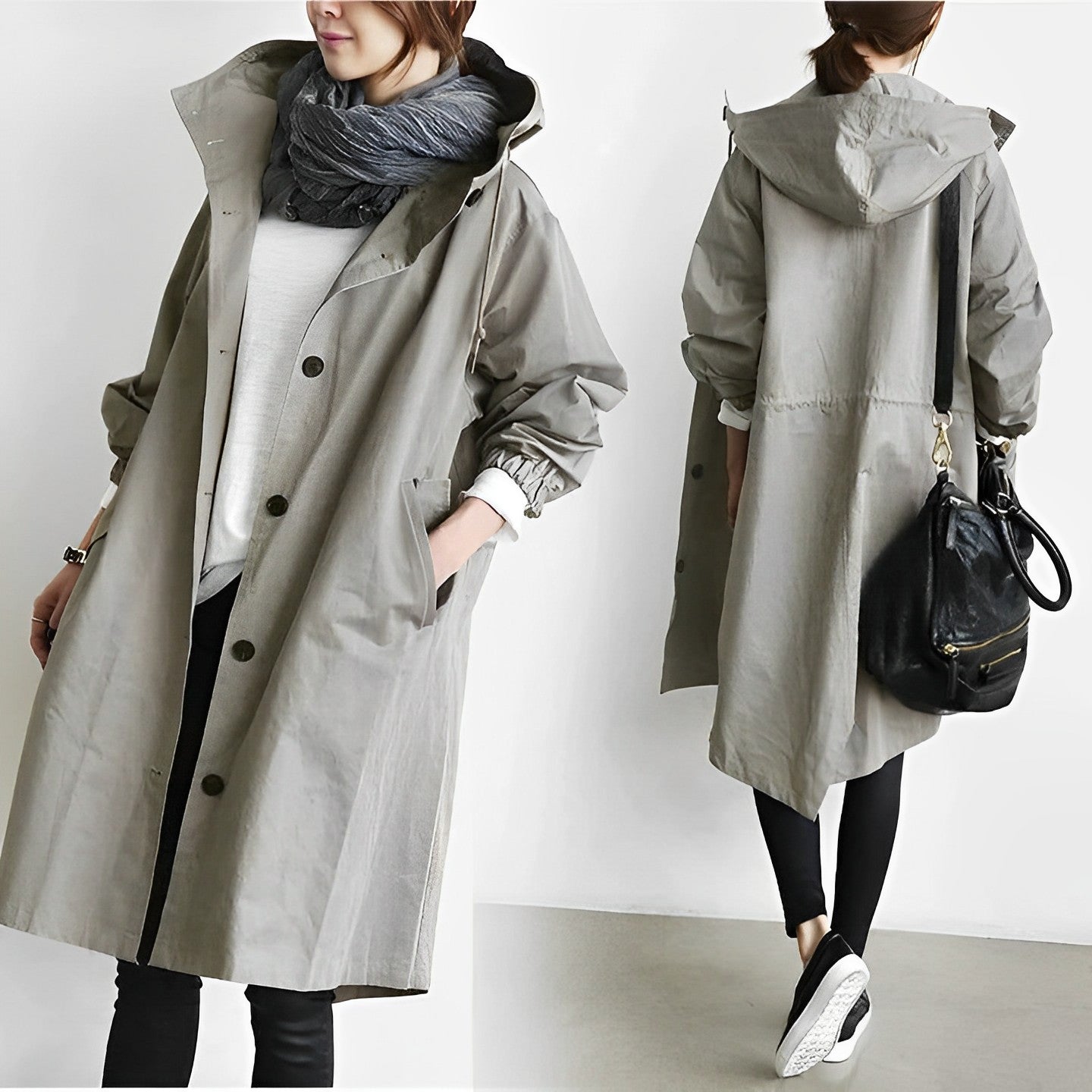DuraCoat Lange Kapuzen Windbreaker-Jacke Grau
