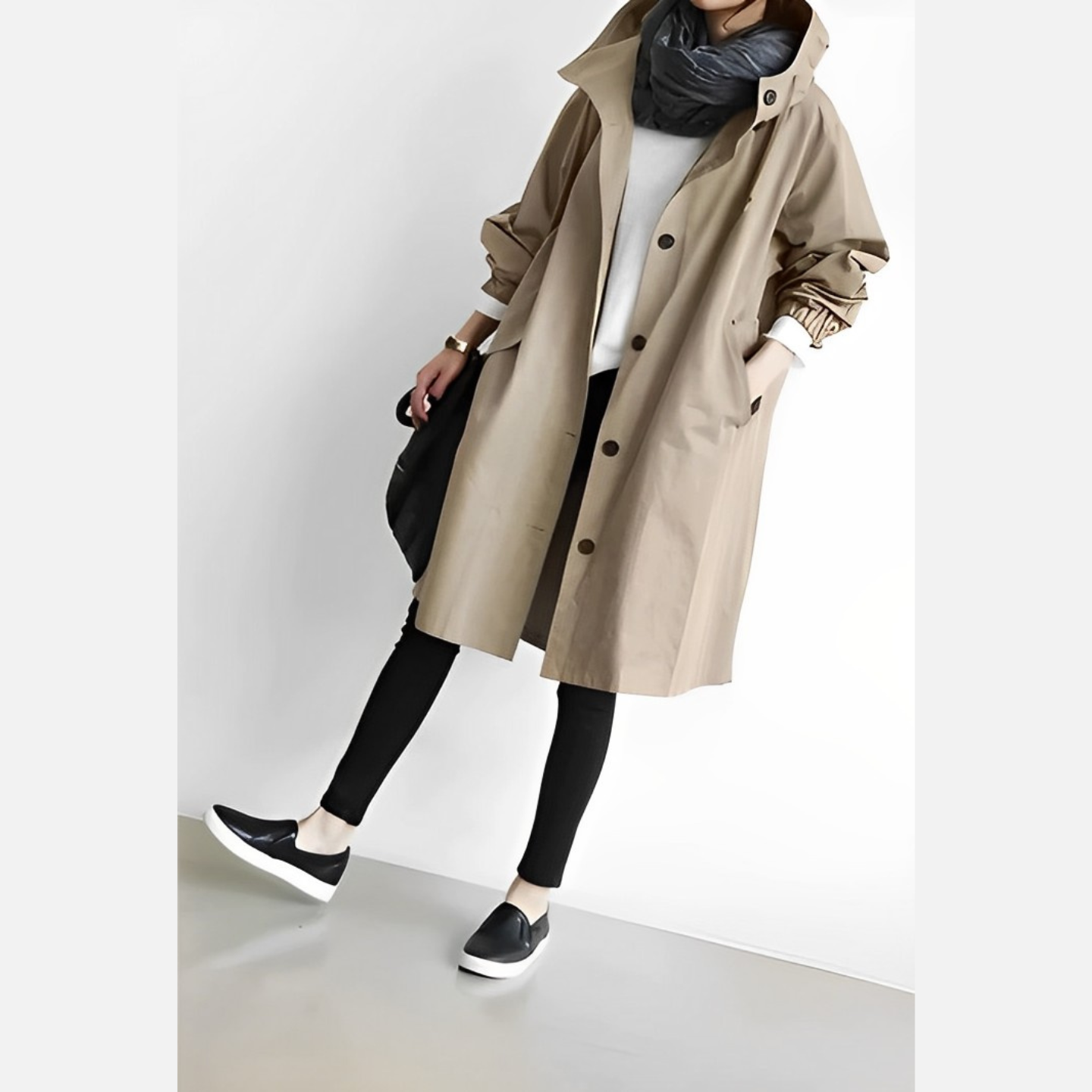 DuraCoat Lange Kapuzen Windbreaker-Jacke Khaki