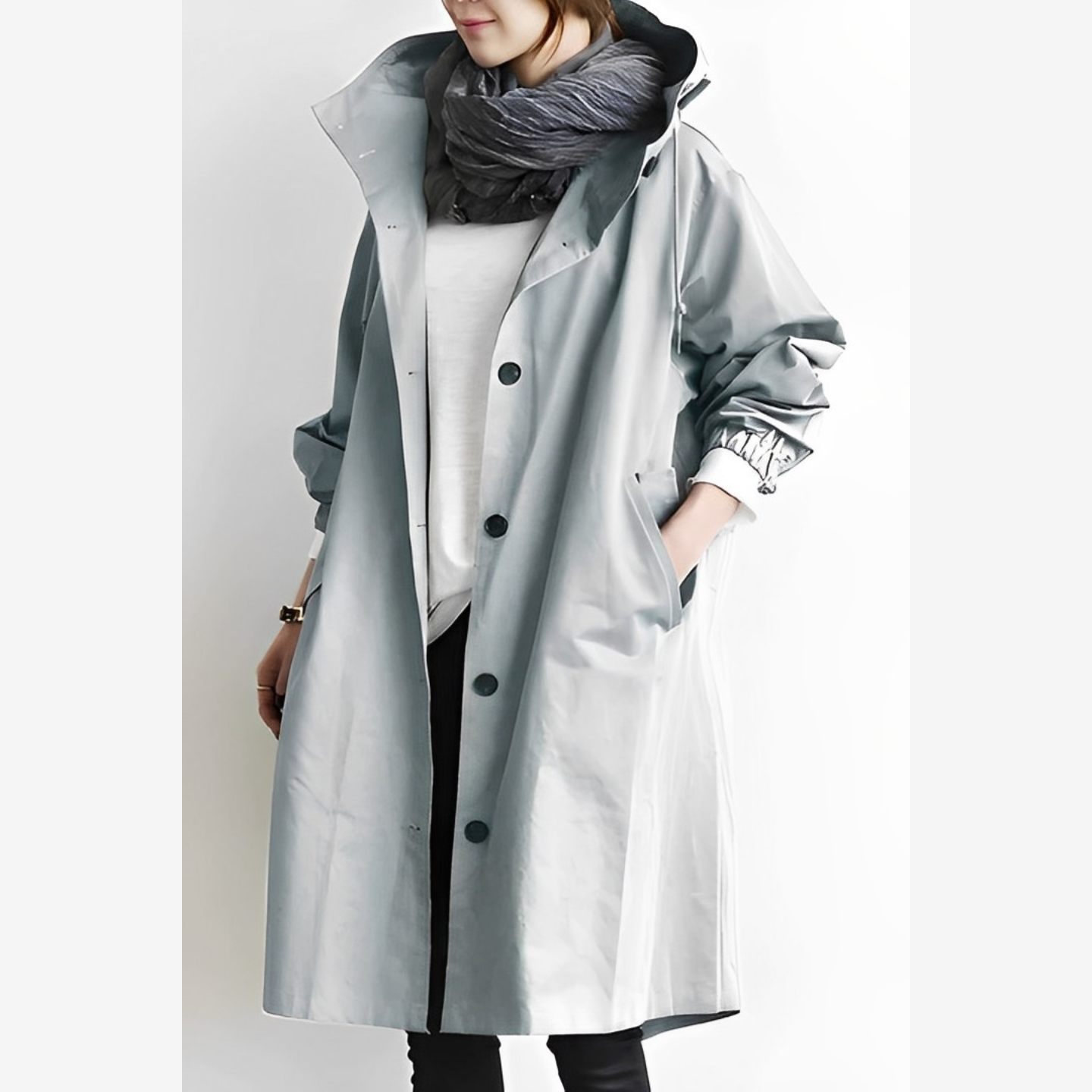 DuraCoat Lange Kapuzen Windbreaker-Jacke Navy Himmelblau