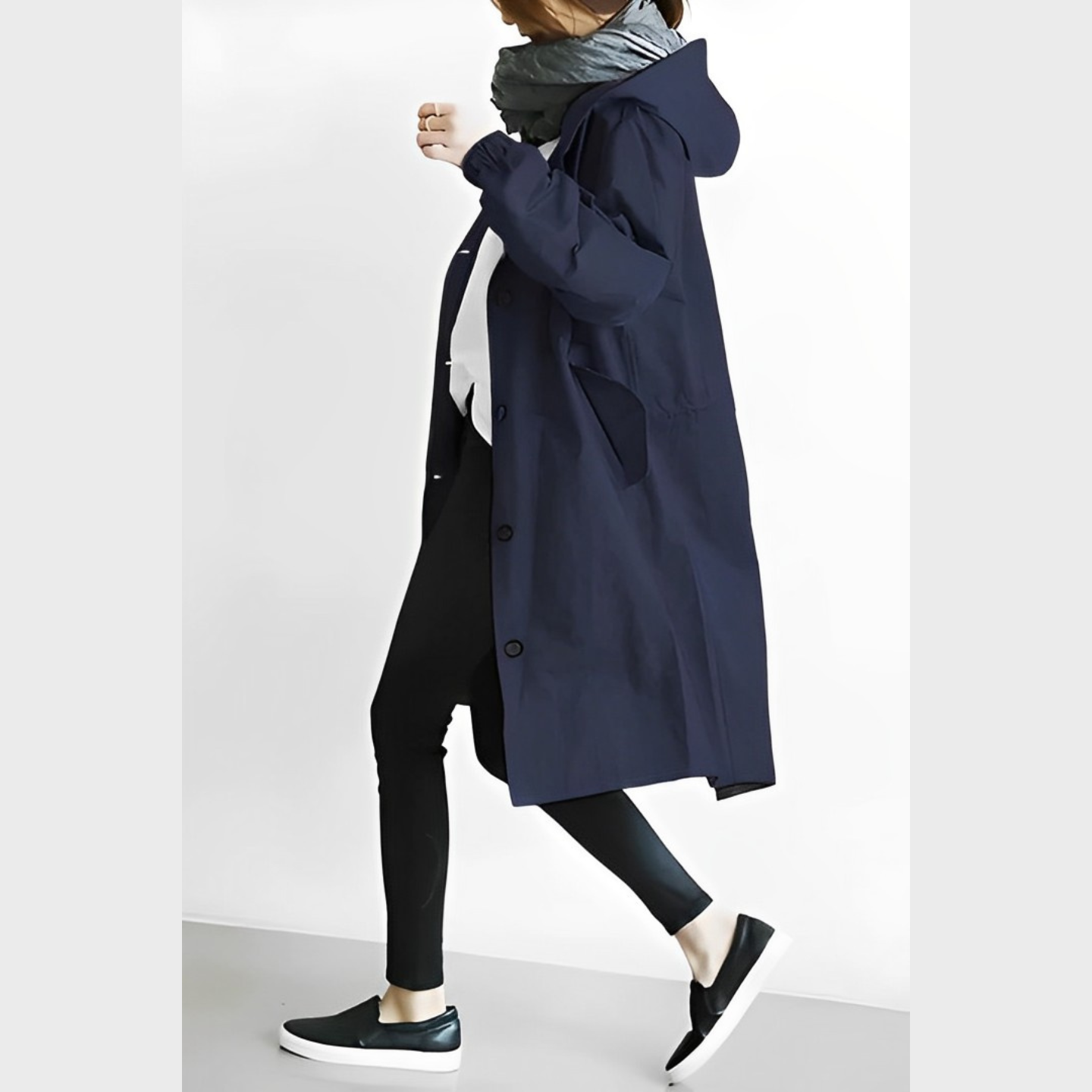 DuraCoat Lange Kapuzen Windbreaker-Jacke Navy blau