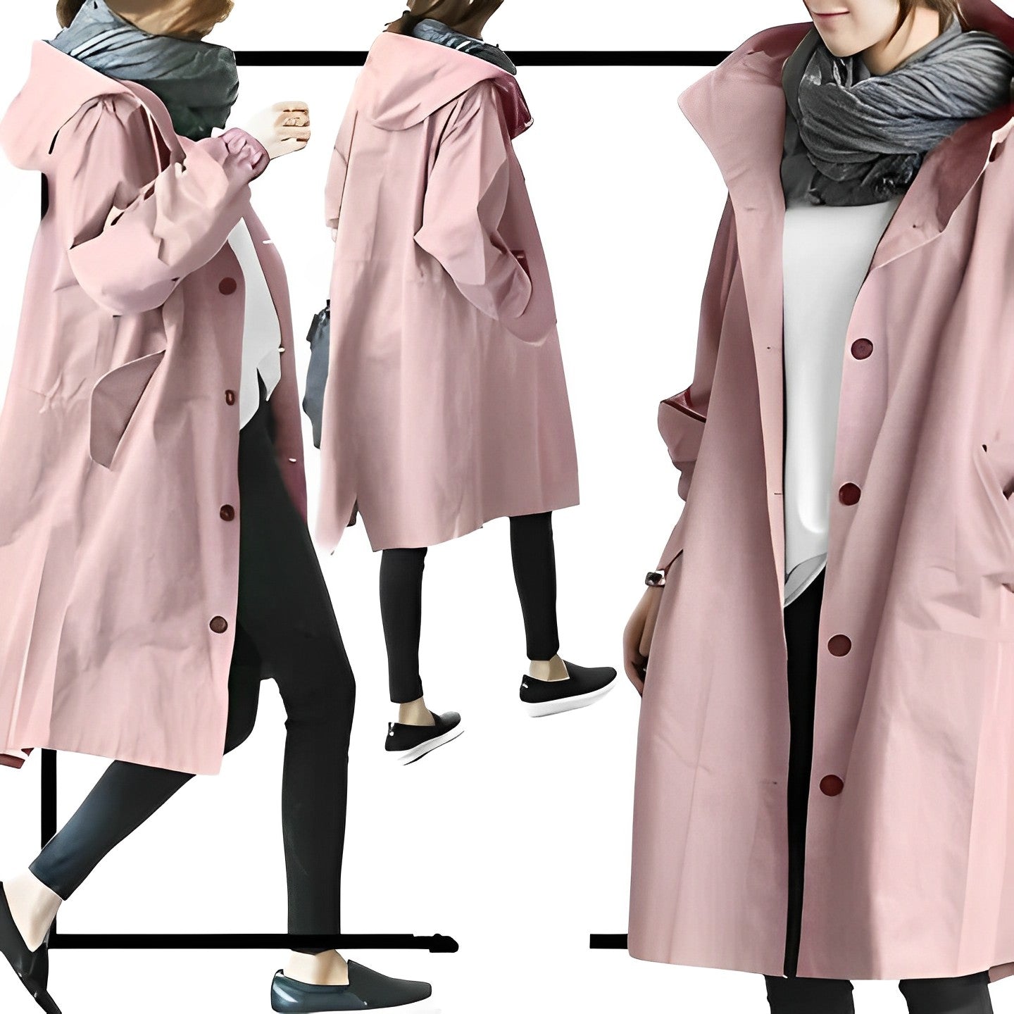 DuraCoat Lange Kapuzen Windbreaker-Jacke Rosa