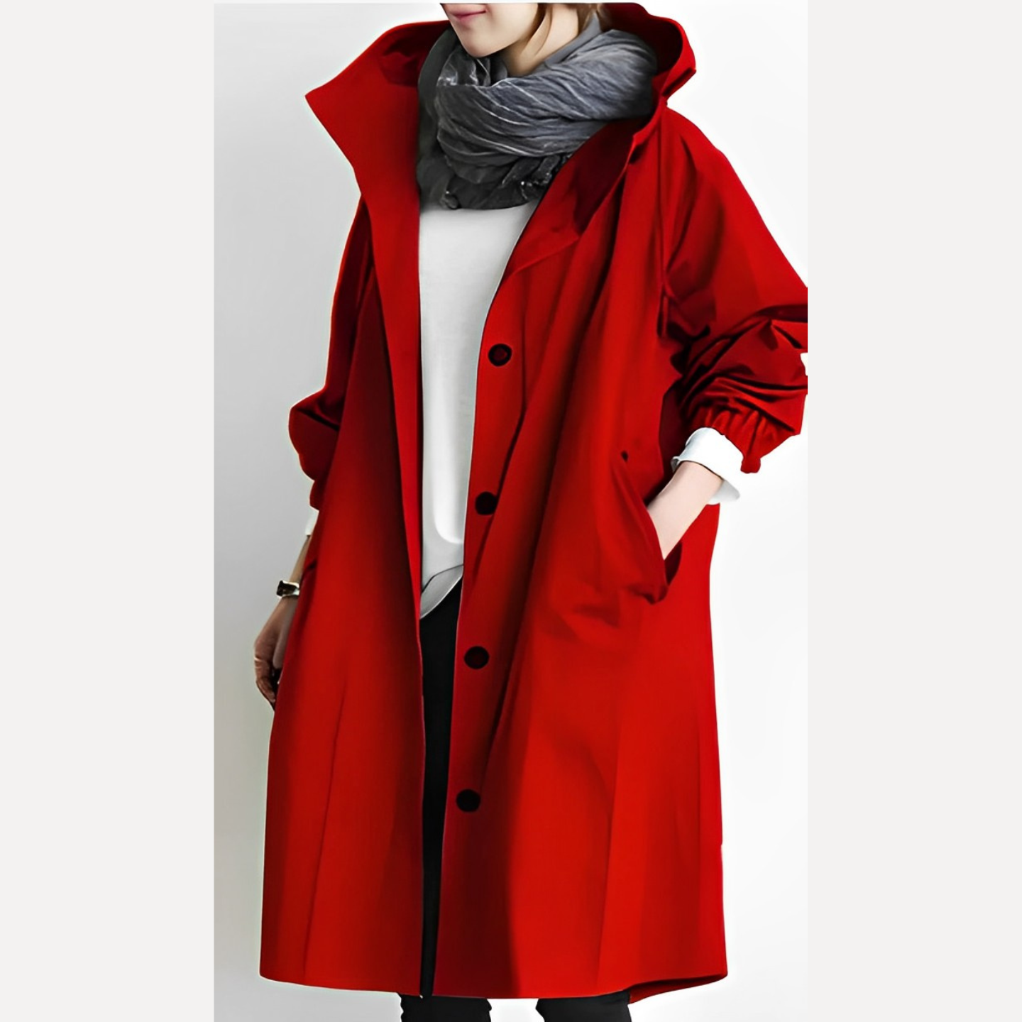 DuraCoat Lange Kapuzen Windbreaker-Jacke Rot