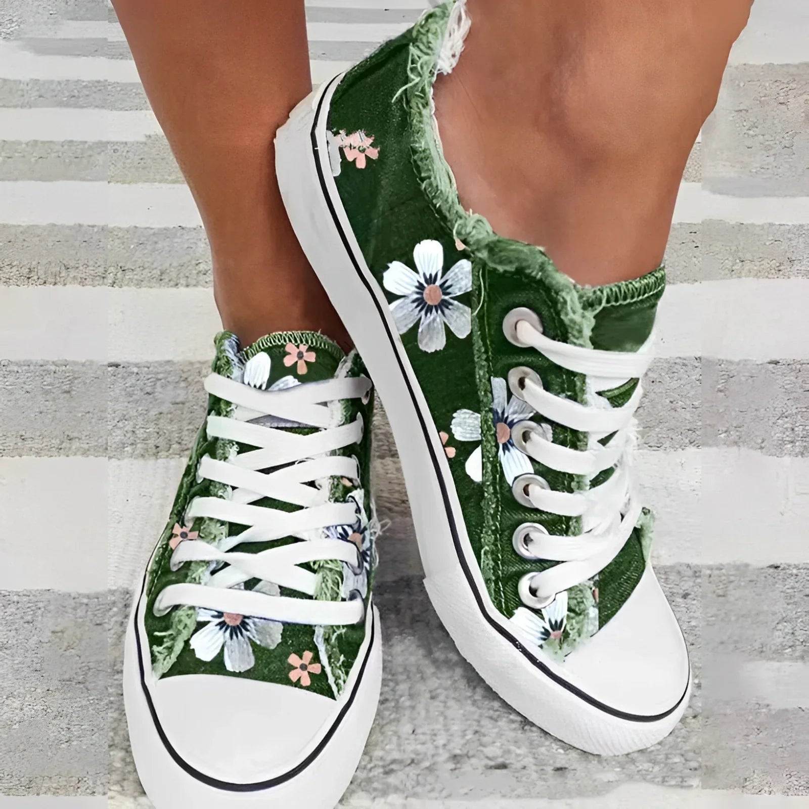 Florianne - Blumendruck Flach Turnschuhe Grün