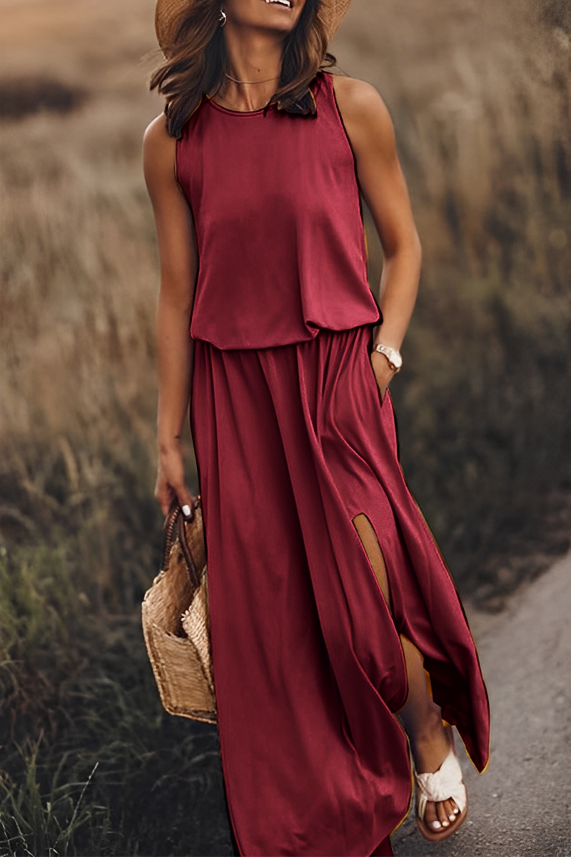 Jessica- Elegantes Freizeitkleid Burgunderrot