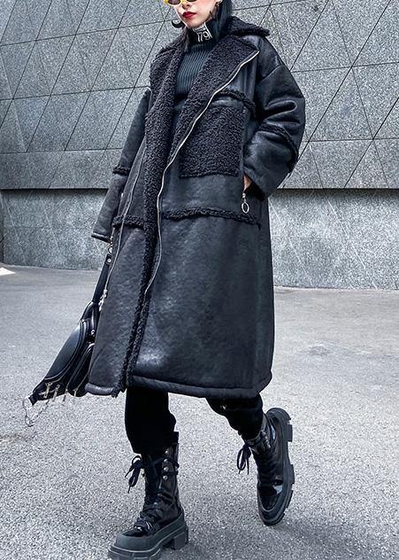 Karie - Neue übergroße lange Jacken Wintermäntel schwarzer Reißverschluss Wollmantel
