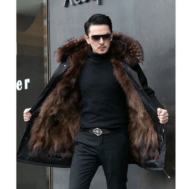 Nilo - pelzgefütterte winterjacke für herren Braun Fell 1