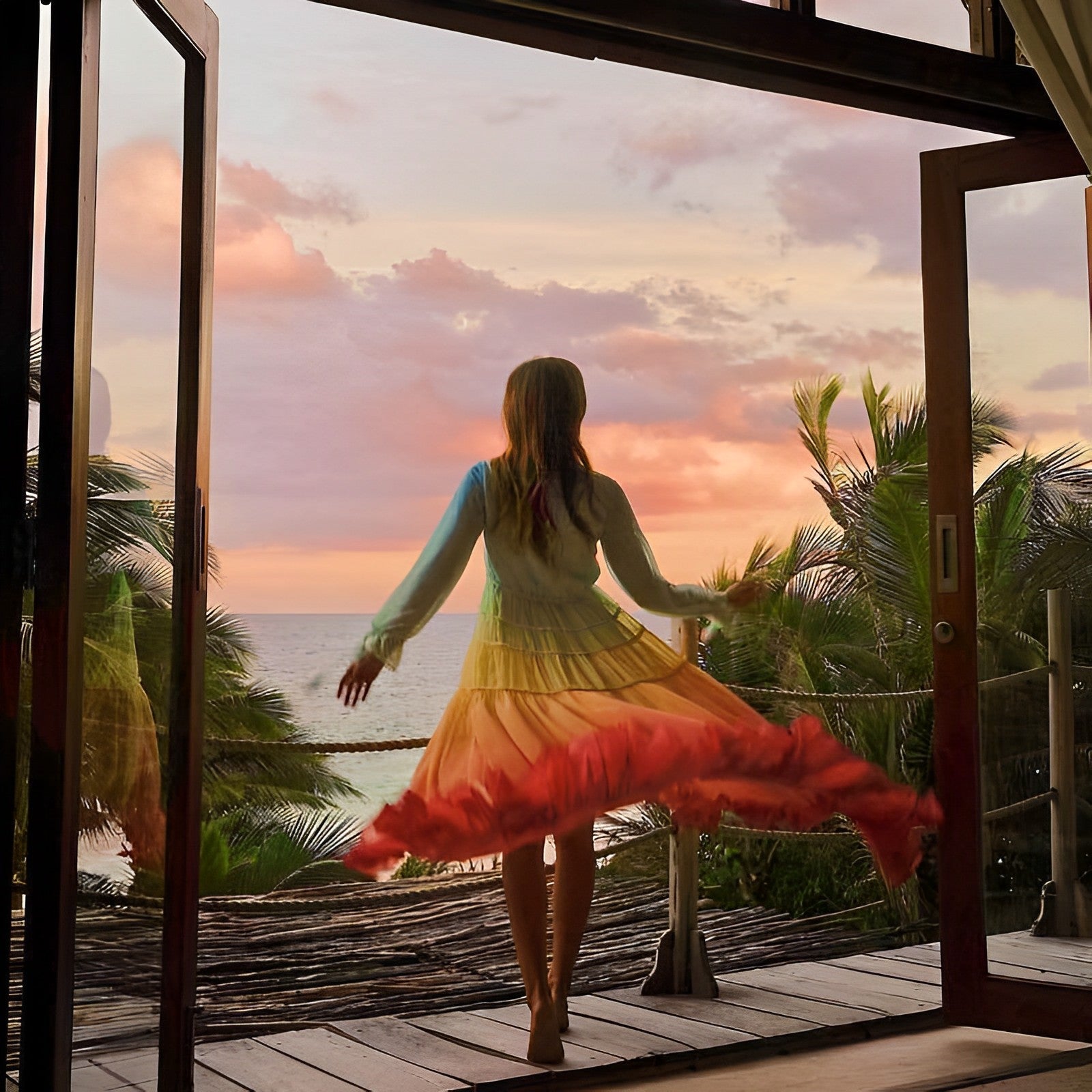 Rainbow Love Langes verträumtes Maxikleid