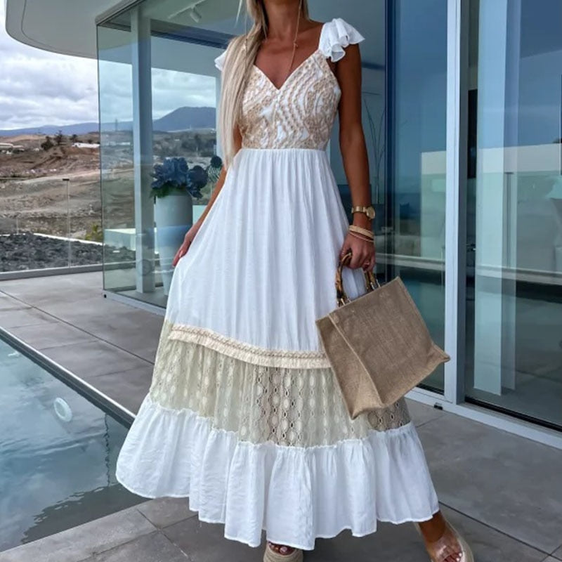 Queenie - Weißes Maxi Ibiza Kleid