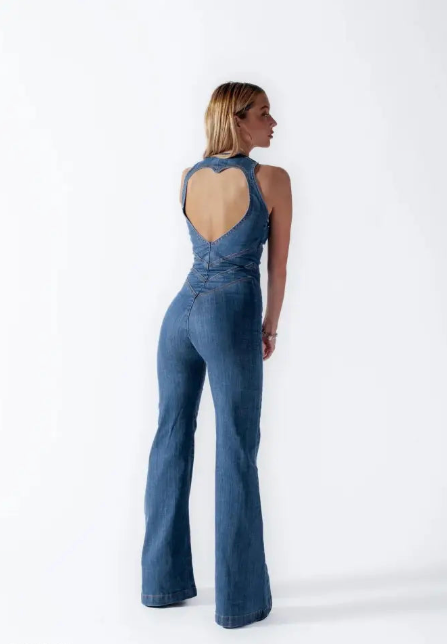 Heidi - Rückenfreier Denim-Overall mit Herzausschnitt