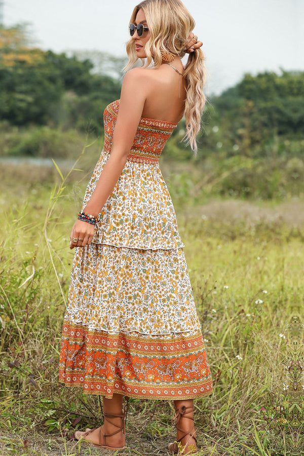 Raqueeza - Bohemian gerafftes Maxikleid