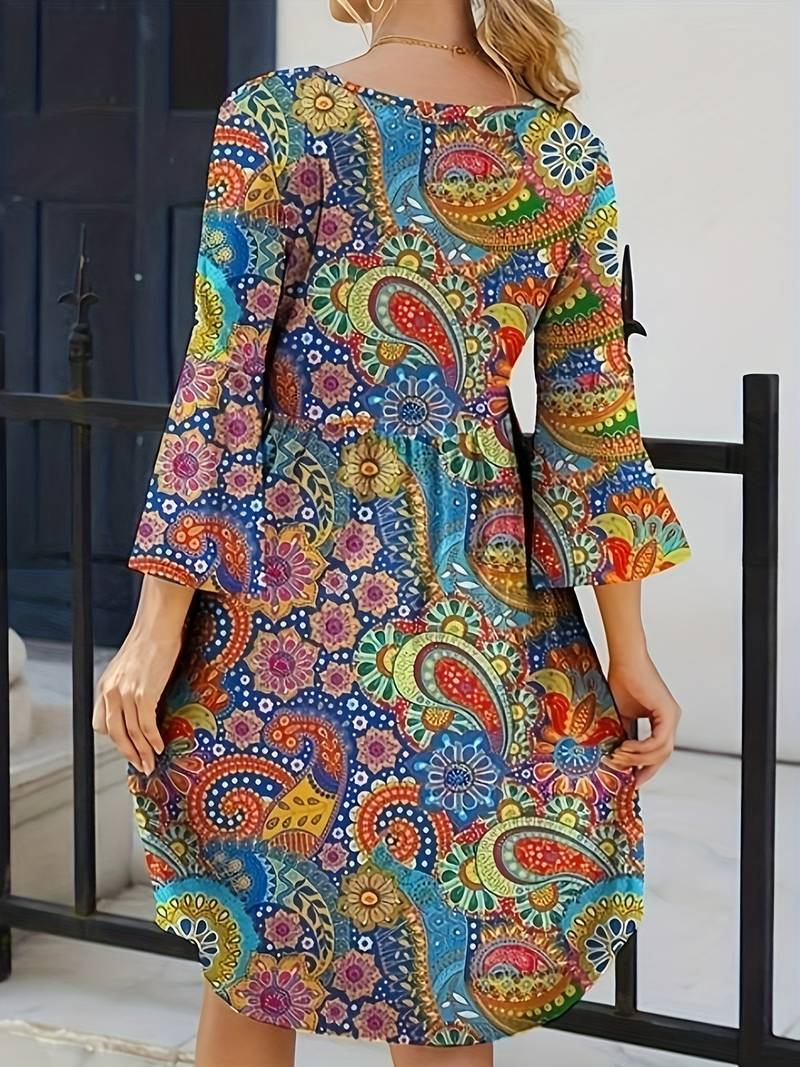 Zaria - Sexy Paisley Kleid Rundhalsausschnitt