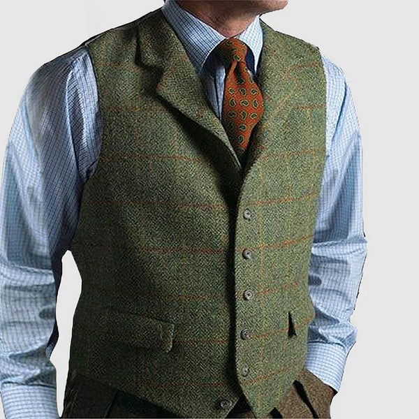 Fabien - Vintage geruit Basic kapmouwloos vest