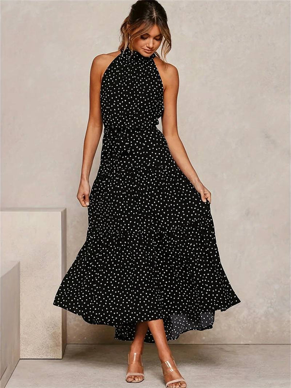 Cerelia - Juwelenausschnitt Polka Dot Ärmelloses Kleid