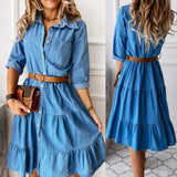 Renee - Blaues Denim-Kleid mit Rüschen