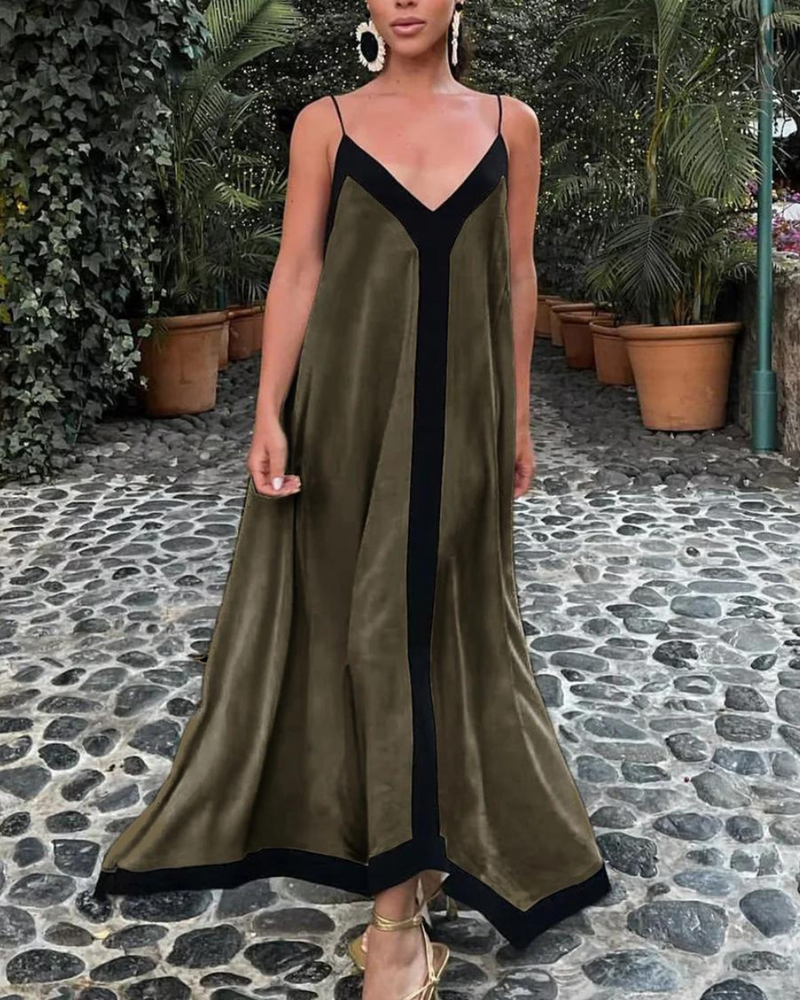 Caryl - Zweifarbig Spleißen Sling Langes Kleid