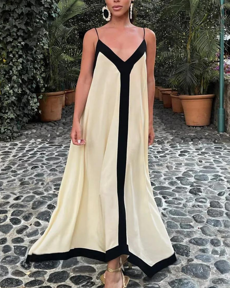 Caryl - Zweifarbig Spleißen Sling Langes Kleid